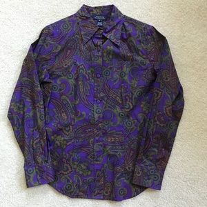 Jones New York purple paisley button down shirt